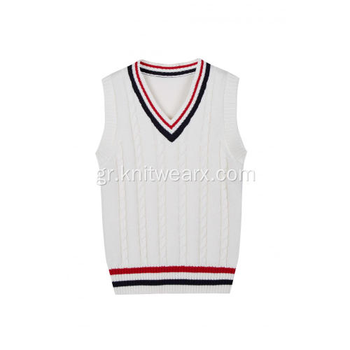 Boy's Knitted Stripe Rib Cable Cable Front School Vest